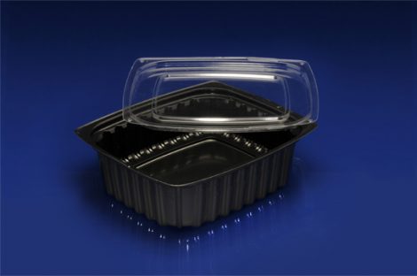 DLC-016B <br></br> 16 OUNCE BLACK DELI CONTAINER AND CLEAR LID<br></br>C8 Tiers x 4 cases per tier = 32 cases per pallet