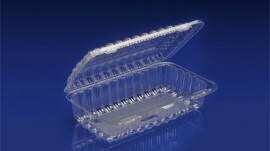 CHC-742<br></br>  7” X 4” OBLONG CLEAR HINGED CONTAINER, LOAF CAKE, 2” DEEP <br></br> 5 Tiers x 8 cases per tier = 40 cases per pallet