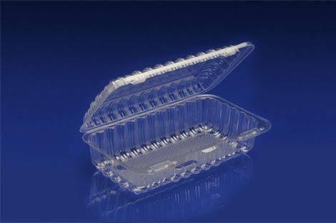 CHC-742<br></br>  7” X 4” OBLONG CLEAR HINGED CONTAINER, LOAF CAKE, 2” DEEP <br></br> 5 Tiers x 8 cases per tier = 40 cases per pallet