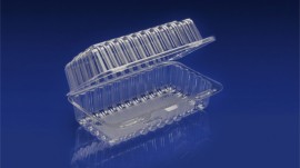 CHC-743<br></br>  7” X 4” CLEAR HINGED CONTAINER, MINI-HOAGIE/LOAF CAKE, 3” DEEP<br></br>5 Tiers x 8 cases per tier = 40 cases per pallet