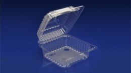 CHC-925<br></br>6″ SQUARE CLEAR HINGED CONTAINER <br></br>3 Tiers x 9 cases per tier = 27 cases per pallet