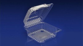 CHC-925<br></br>6″ SQUARE CLEAR HINGED CONTAINER <br></br>3 Tiers x 9 cases per tier = 27 cases per pallet