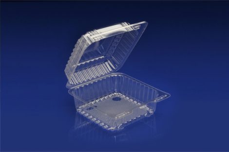 CHC-925<br></br>6″ SQUARE CLEAR HINGED CONTAINER <br></br>3 Tiers x 9 cases per tier = 27 cases per pallet