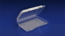 CHC-930<br></br>     9″ OBLONG CLEAR HINGED CONTAINER / SHALLOW DEPTH<br></br> 6 Tiers x 4 cases per tier = 24 cases per pallet