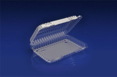 CHC-930<br></br>     9″ OBLONG CLEAR HINGED CONTAINER / SHALLOW DEPTH<br></br> 6 Tiers x 4 cases per tier = 24 cases per pallet