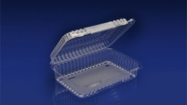 CHC-932<br></br>  9″ OBLONG CLEAR HINGED CONTAINER / MEDIUM DEPTH <br></br> 6 Tiers x 4 cases per tier = 24 cases per pallet