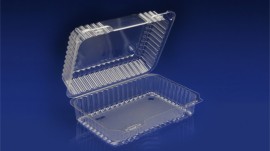 CHC-940<br</br> 9″ OBLONG CLEAR HINGED CONTAINER / DEEP<br></br> 6 Tiers x 4 cases per tier = 24 cases per pallet