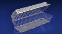 CHC-1254 <br></br>Large oblong/Rolled cake/Cookie Clear Hinged Container<br></br>  3 Tiers x 9 cases per tier = 27 cases per pallet