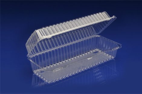 CHC-1254 <br></br>Large oblong/Rolled cake/Cookie Clear Hinged Container<br></br>  3 Tiers x 9 cases per tier = 27 cases per pallet