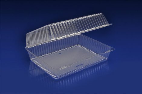 CHC-1295<br></br> LARGE/DEEP UTILITY CLEAR HINGED CONTAINER <br></br> 6 Tiers x 7 cases per tier = 42 cases per pallet