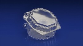 COC-6X25<br></br>   6” CLEAR HINGED CONTAINER, OCTAGON DESIGN <br></br> 6 Tiers x 6 cases per tier = 36 cases per pallet