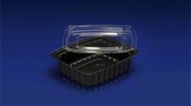 DLC-032B  <br></br>32 OUNCE BLACK DELI CONTAINER AND CLEAR LID <br></br> 3 Tiers x 9 cases per tier = 27 cases per pallet