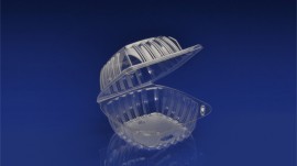 CHC-5X2<br></br>5” CLEAR HINGED CONTAINER, 2 ½” DEEP<br></br> 4 Tiers x 11 cases per tier = 44 cases per pallet