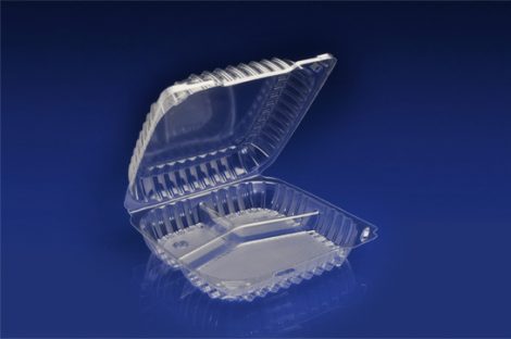 CHC-9X3D<br></br> 9″ CLEAR HINGED CONTAINER, 3” DEEP – 3 COMPARTMENT <br></br>5 Tiers x 6 cases per tier = 30 cases per pallet