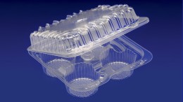 CCK-04L 4 CELL CUPCAKE CONTAINER – LOW DOME <br> <br> 5 Tiers x 9 cases per tier = 45 cases per pallet