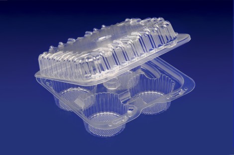 CCK-04L 4 CELL CUPCAKE CONTAINER – LOW DOME <br> <br> 5 Tiers x 9 cases per tier = 45 cases per pallet